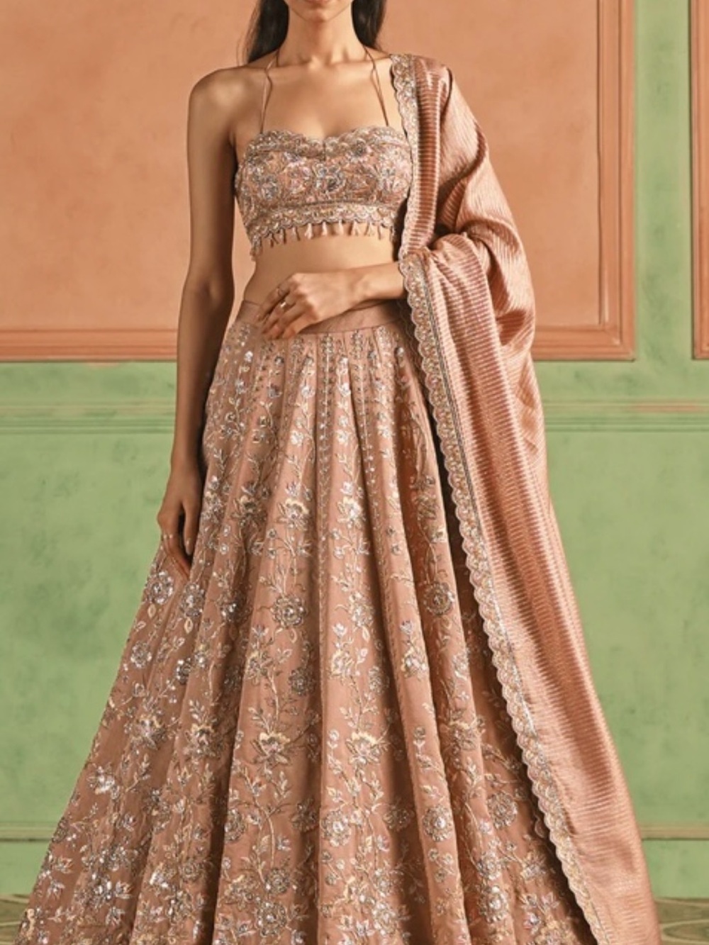Lashkaraa Dusty Pink Embroidered Silk Lehenga
